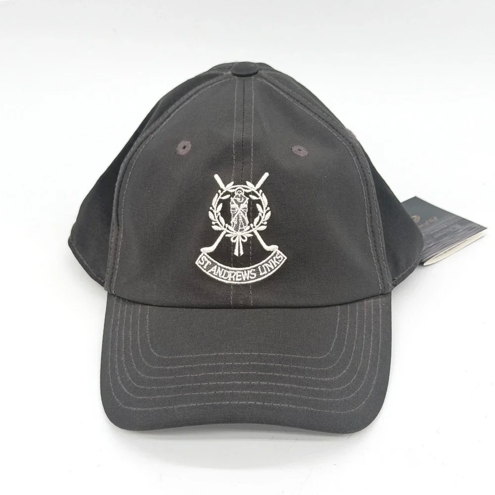 St Andrews Links Collection Golf Hat Adjustable Crest Logo Black Performance Cap